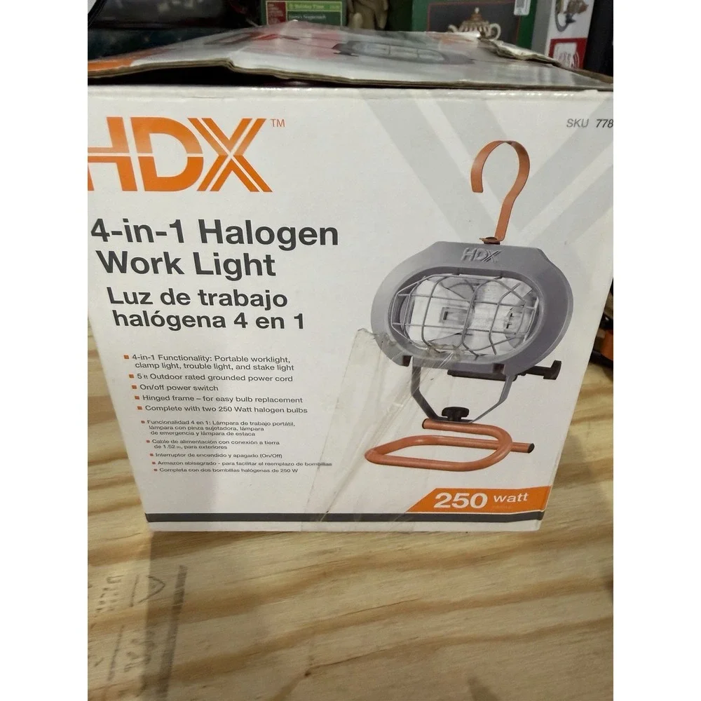 HDX 4-in-1 250W Halogen Work Light Portable Clamp Trouble Stake Light w/